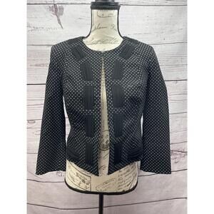 Cabi Black White Squares Long Sleeve Open Front Jacket Size 4‎